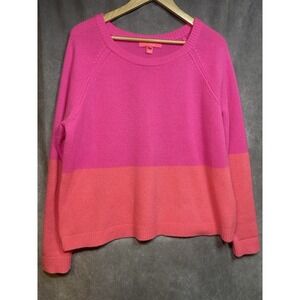 Lilly Pulitzer Size XL Pink Colorblock‎ Kinnik Cashmere Sweater Luxury Preppy